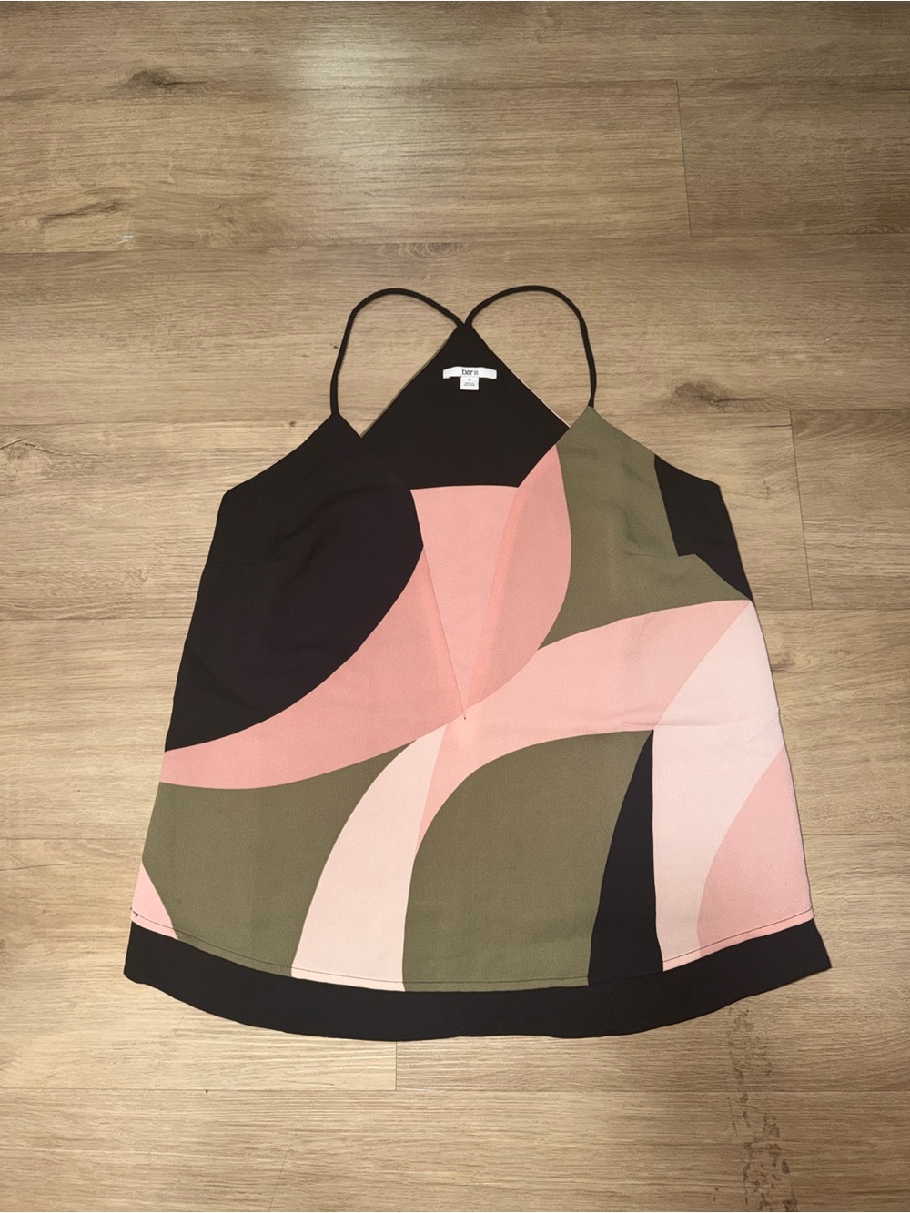 Bar III Pink, Olive & Black Abstract Strappy Cami
